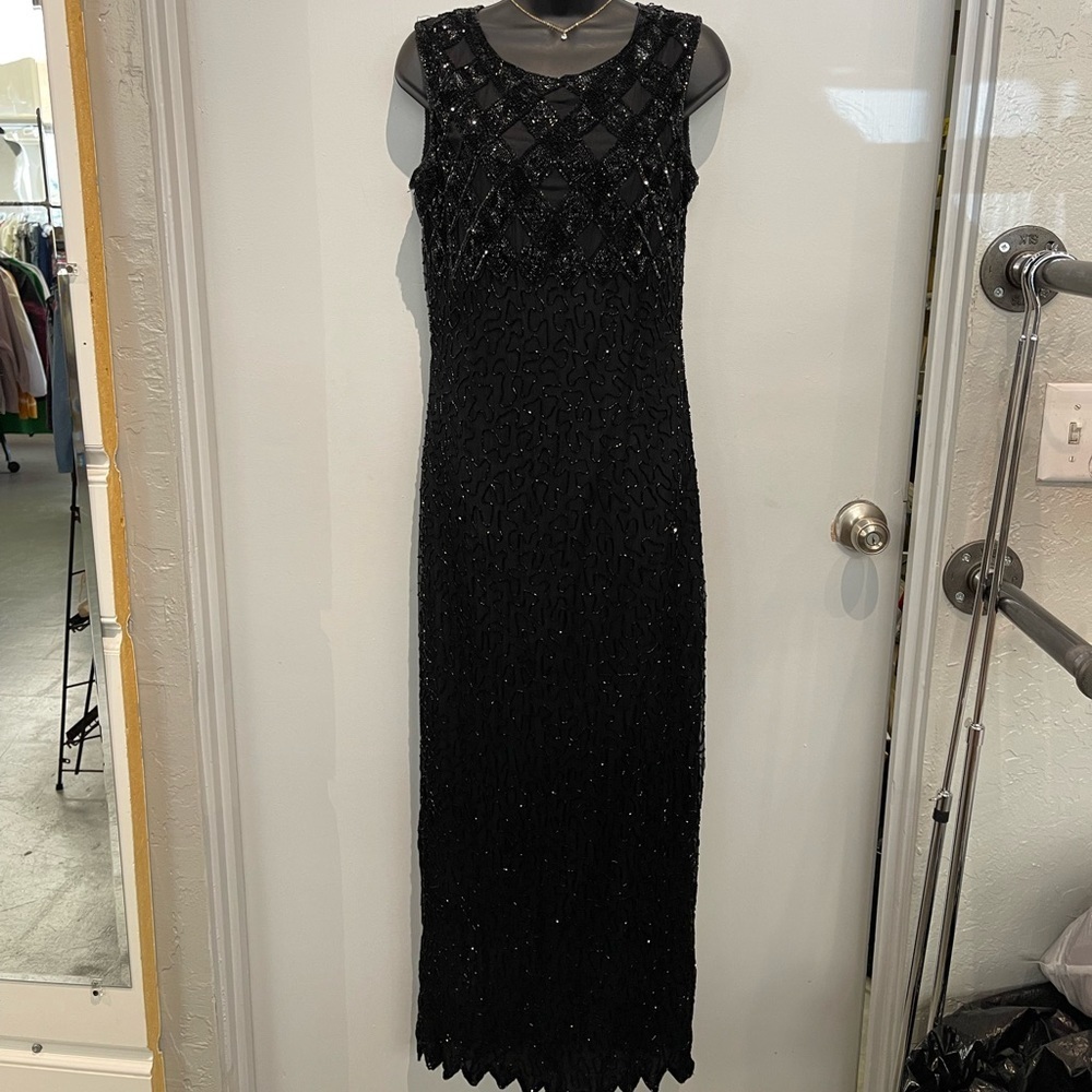Laurence Kazar Black Beaded Formal‎ Dress. Size Medium.